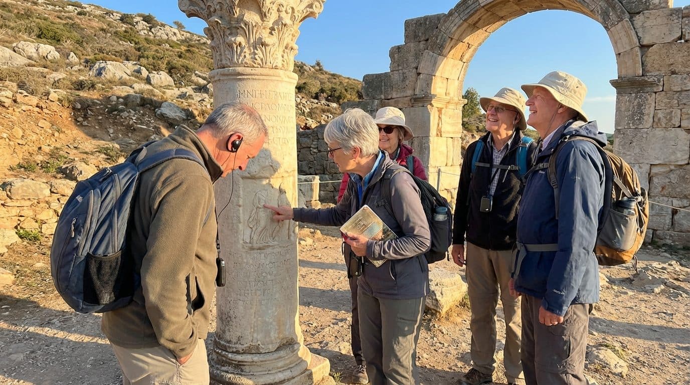 Reisgezelschap bekijkt een historisch gebouw tijdens een culturele groepsreis in Europa