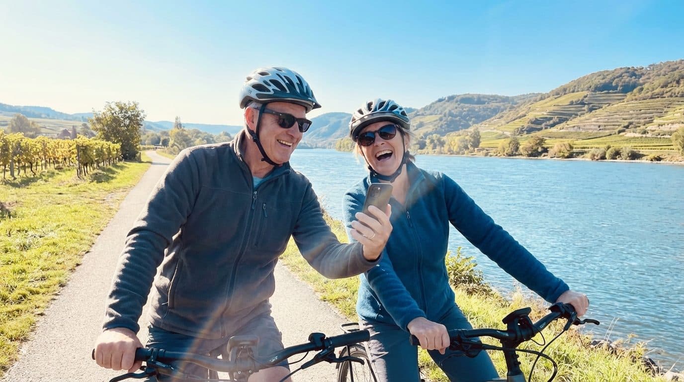 Elektrische fietsen op het Donaufietspad door de wijngaarden van de Wachau