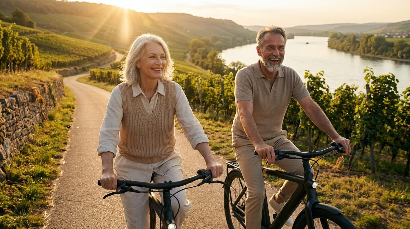 Twee elektrische fietsen aan de kant van een Europese fietsroute in de zon