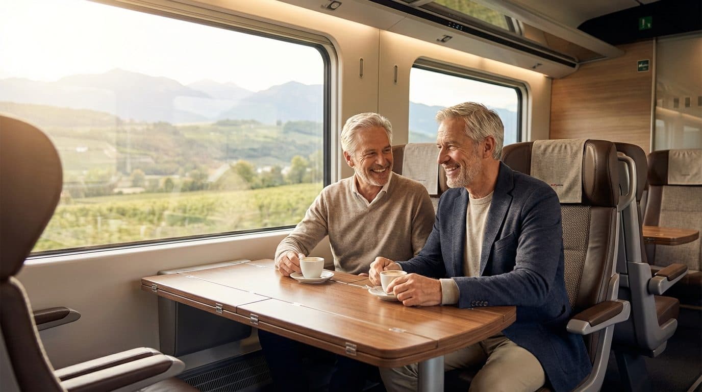 Comfortabel treincompartiment tijdens een luxe treinreis door Europa